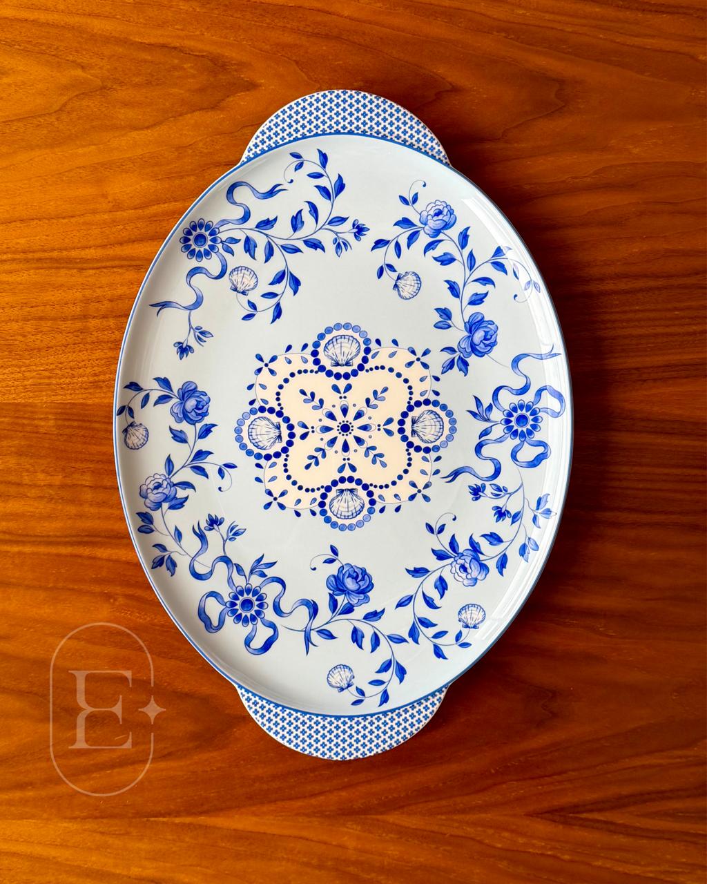 TRAVESSA OVAL COM ALÇA BLUE RIBBON 32CM - 37X24.6X2.4CM