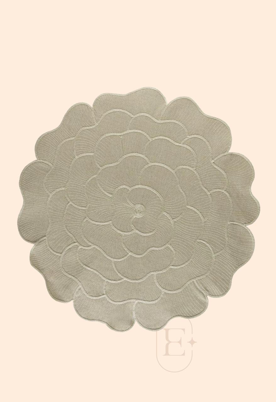 JOGO AMERICANO IBISCO NATURAL C/ BORDADO NATURAL REDONDO