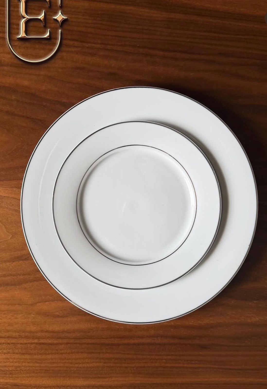 PRATO SOBREMESA MONÂCO BRANCO COM BORDA PRATEADA (CONJ 06)