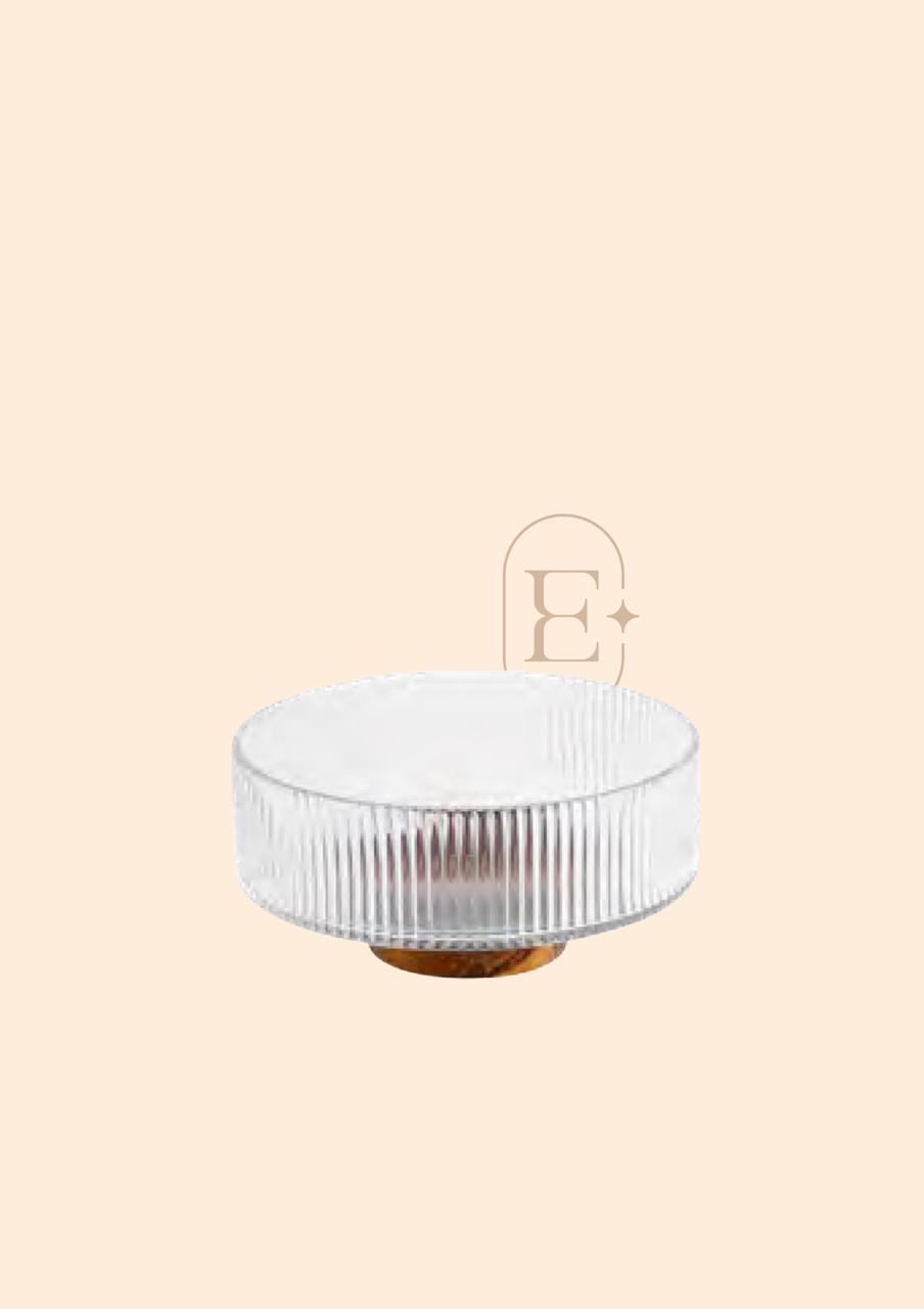 TIGELA DE VIDRO CANELADA COM BASE EM MADEIRA M